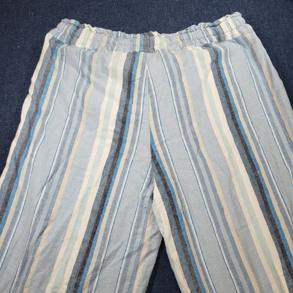 Vanilla Star Blue Striped Linen Blend Wide Leg Pants Large Comfort Casual - Picture 7 of 8